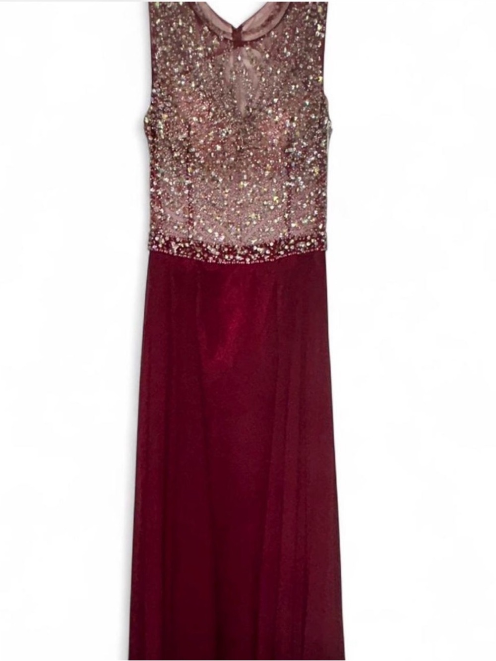 Sparkling Sleeveless Evening Gown in Burgundy and Rose Gold